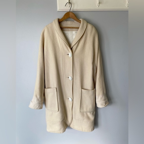 VINTAGE neutral cream slouch wool coat Sz. 12 - Picture 1 of 15